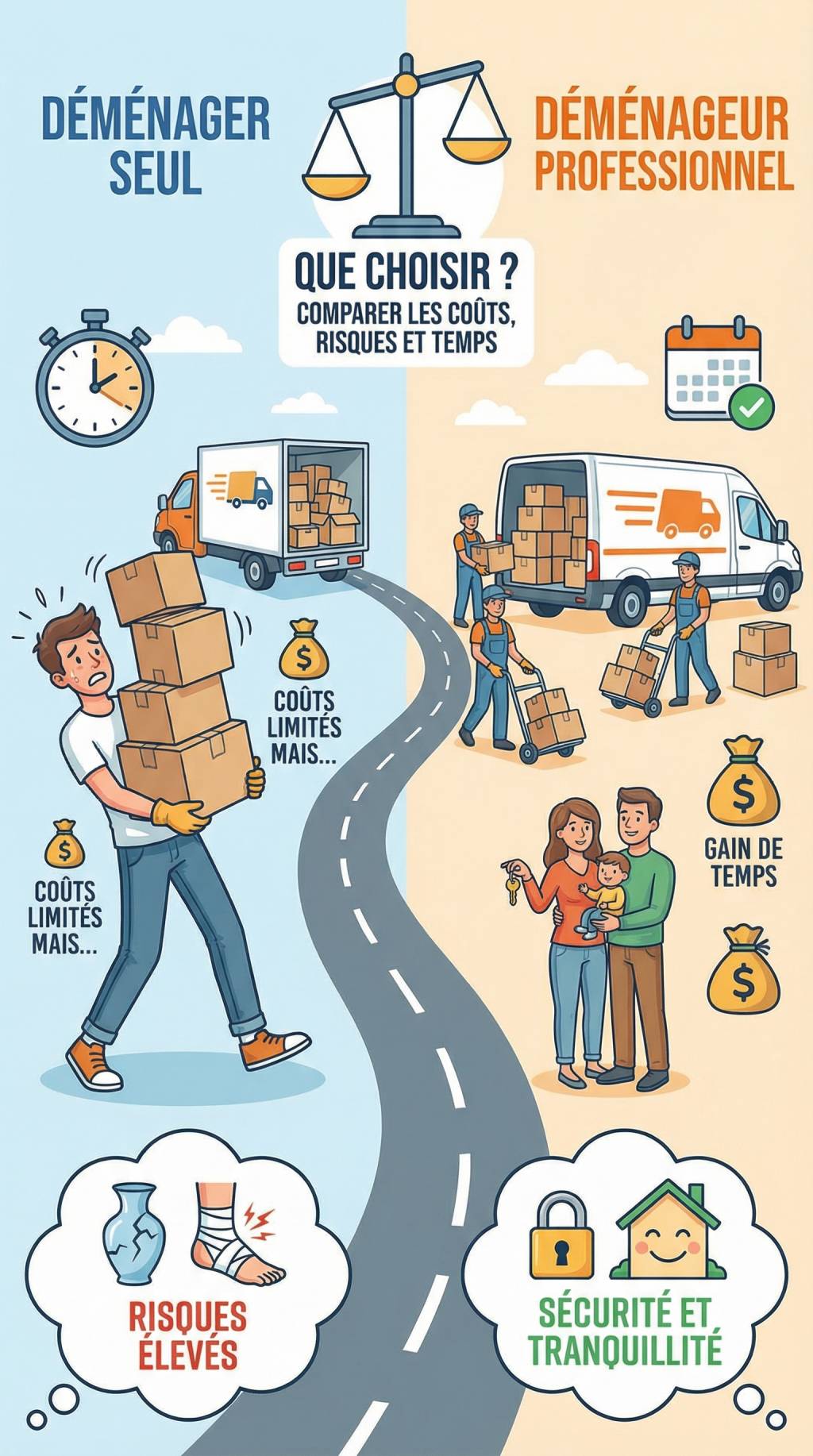 Déménager seul vs déménageur professionnel : que choisir ? comparer les coûts, les risques et le gain de temps